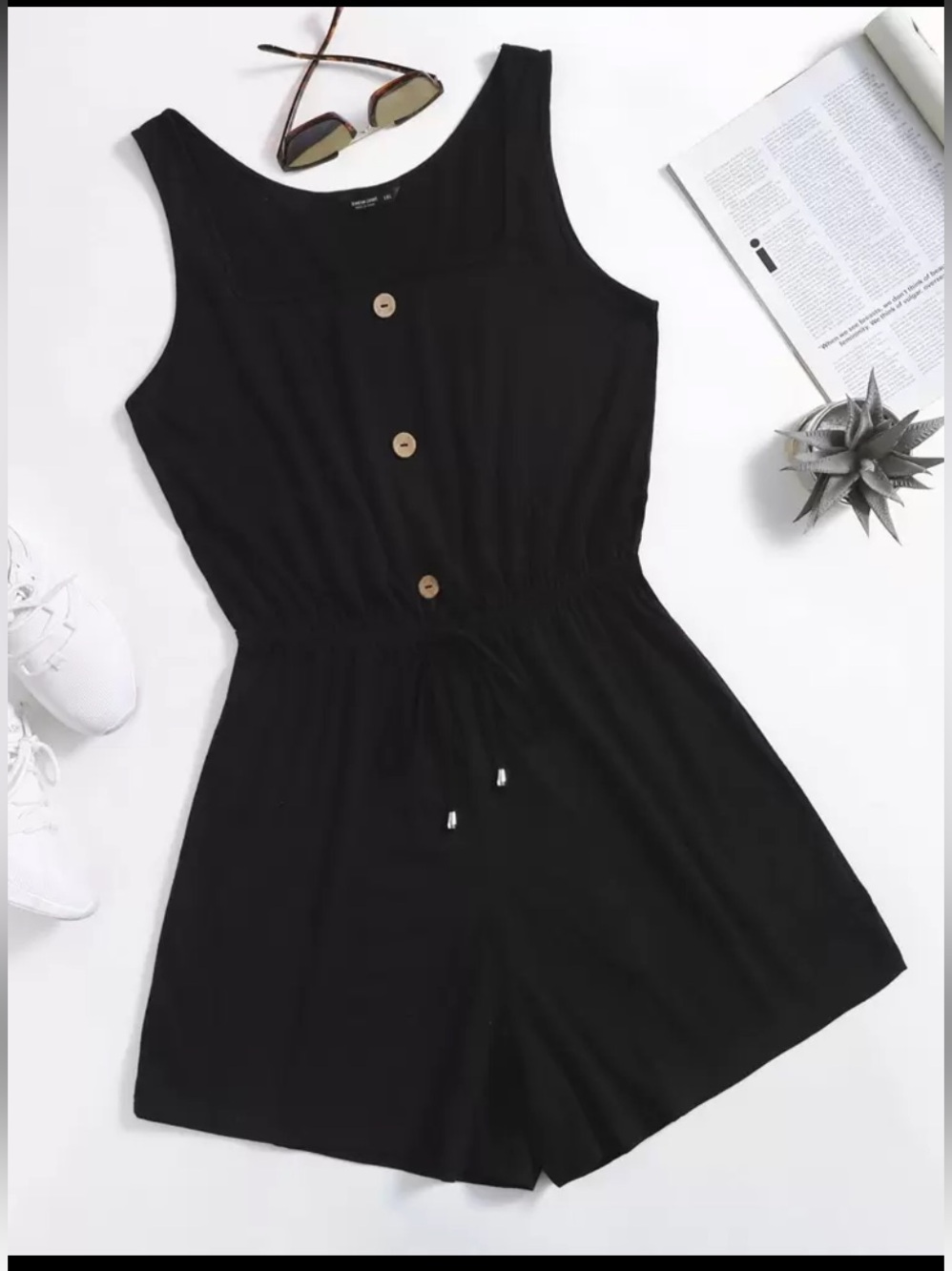 SHEIN LUNE Plus Square Neck Button Detail Knot Waist Tank Romper Sz 4x